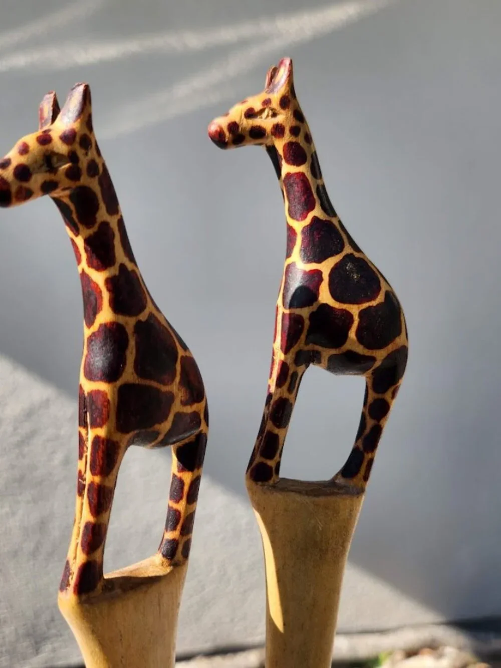 New Hand Carved Wood Giraffe Fork Spoon Serving Set Safari African Folk Art Home